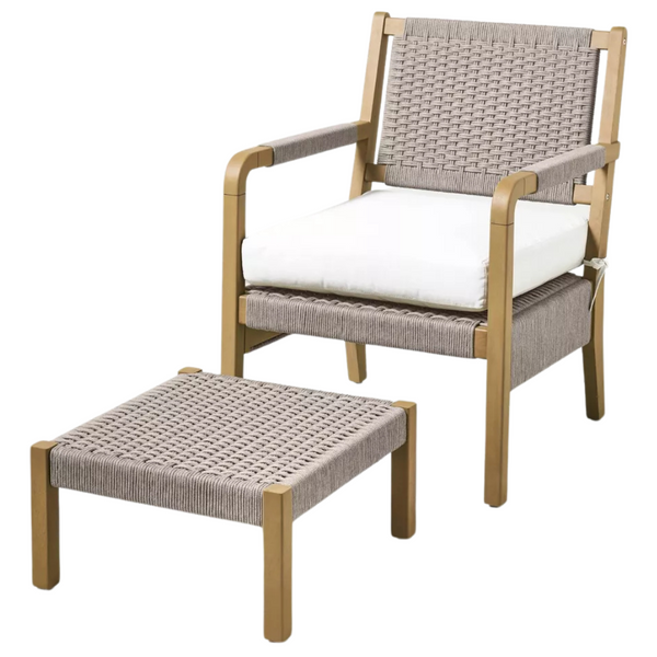 Wood & Rope Outdoor Patio Chair & Ottoman