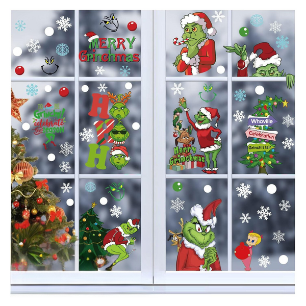 Christmas Grinch Decorations Window Stickers