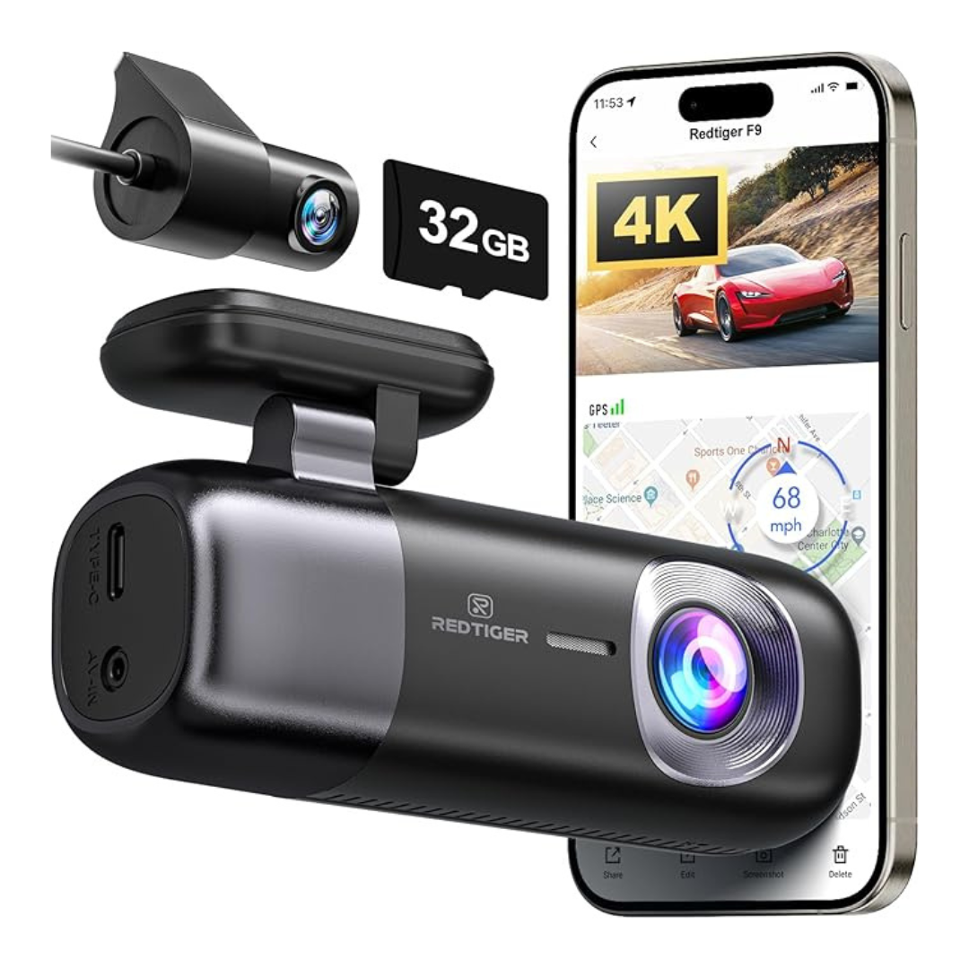 Redtiger F9 4K Front And Rear 1080P Dash Camera With 32GB Card