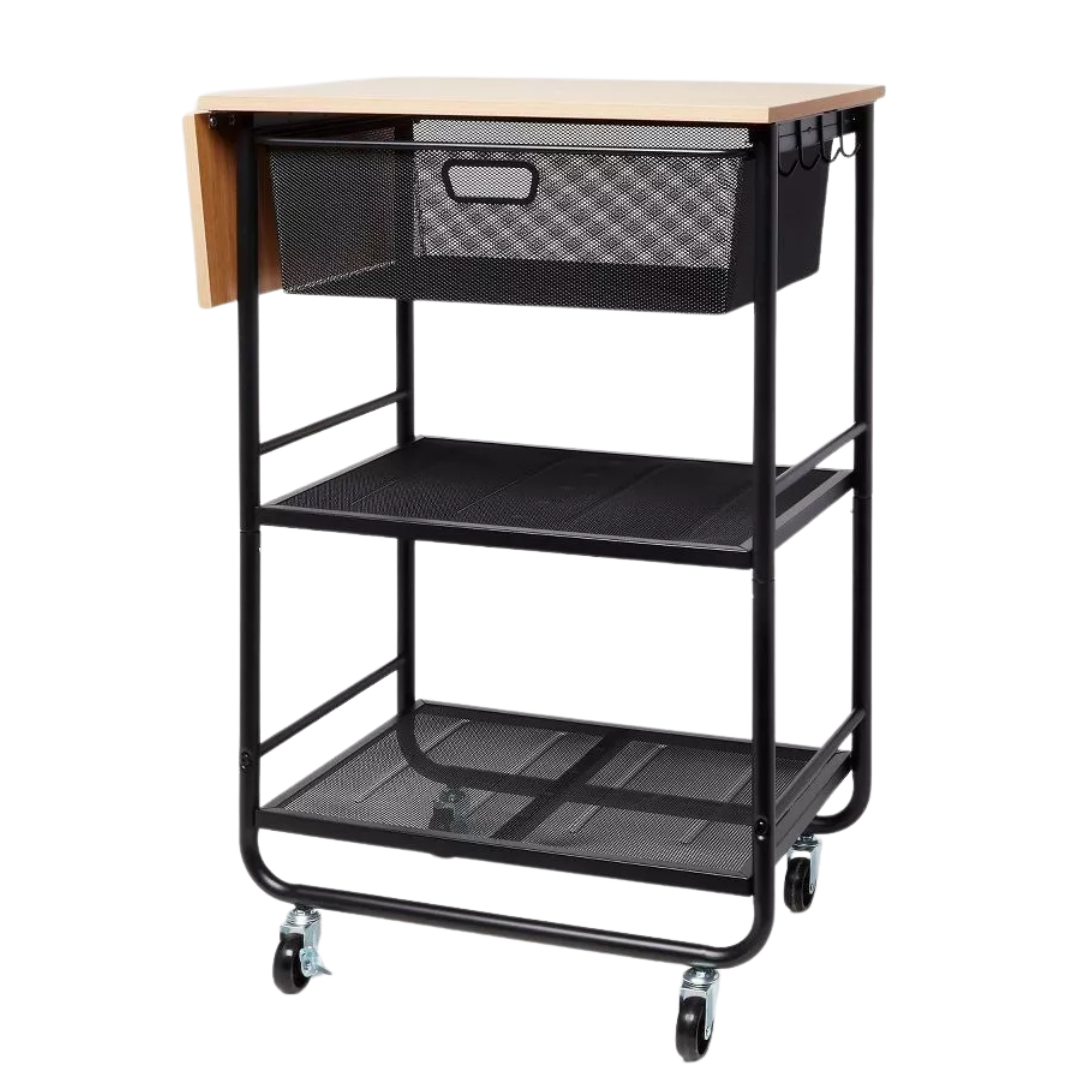 Brightroom Metal Storage Cart With Mesh Drawer And Wood Top