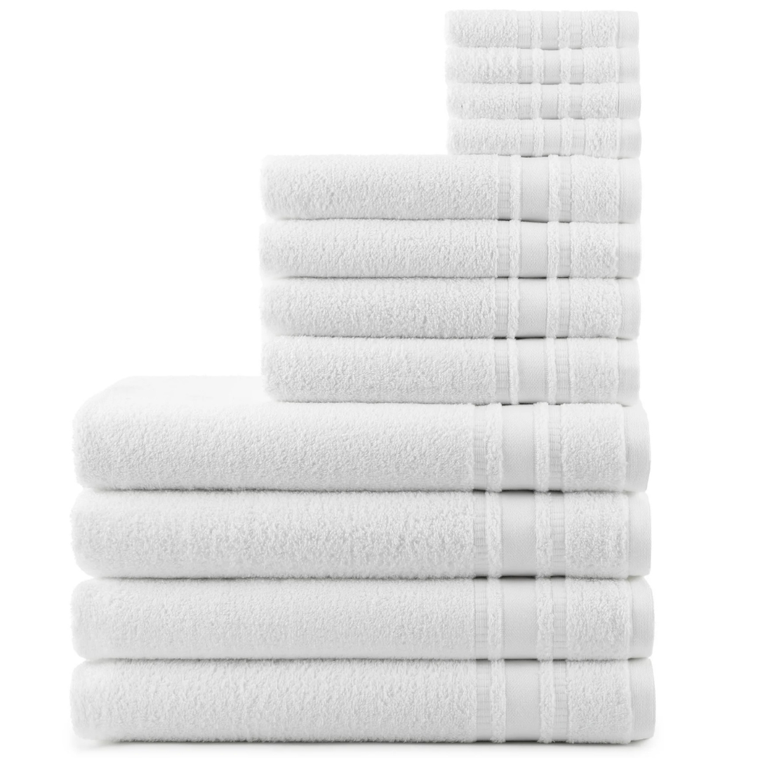 12-Piece Mainstays Soft & Absorbent 100% Cotton White Towel Set