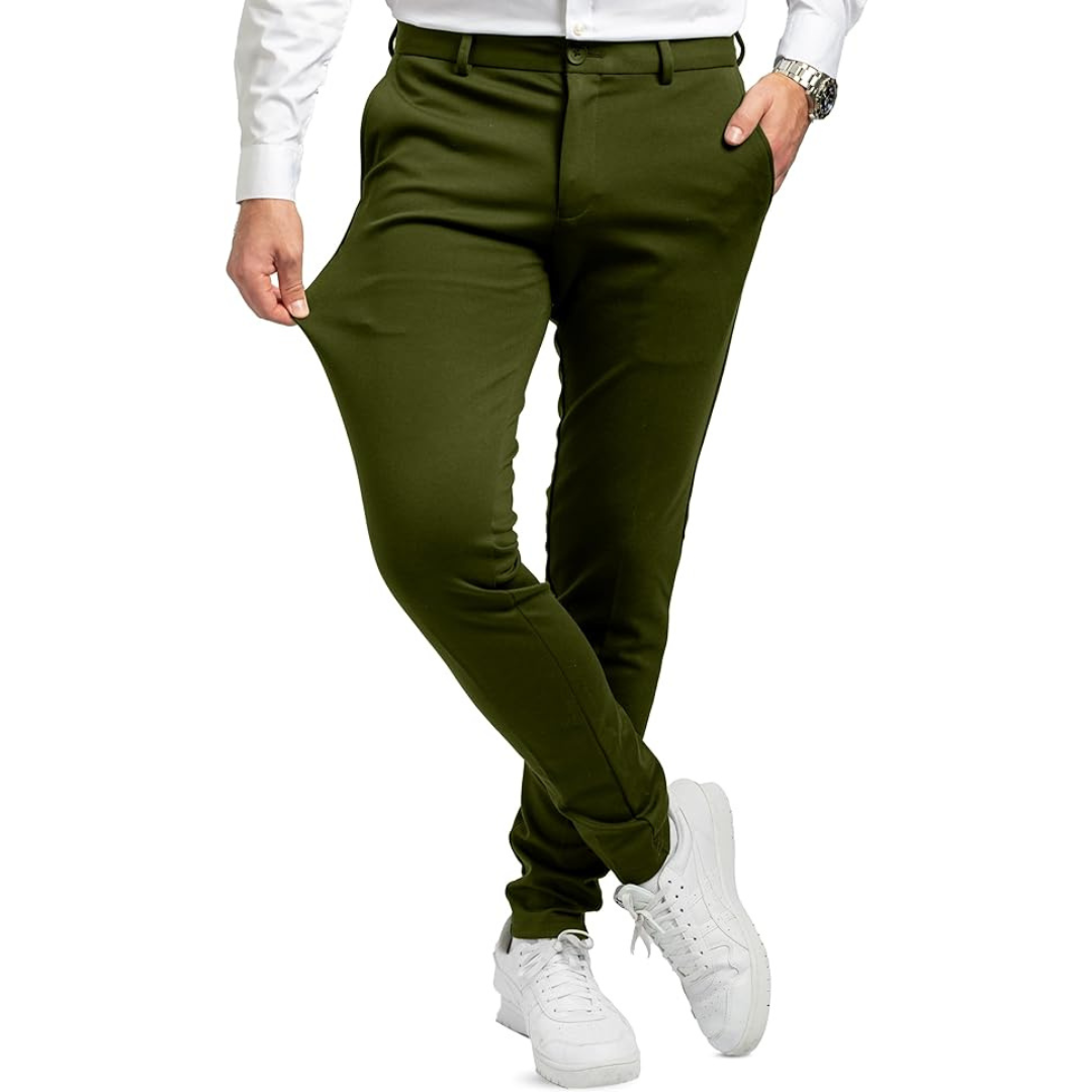 Men's Performance Comfortable Slim Fit Trousers (Dark Green)