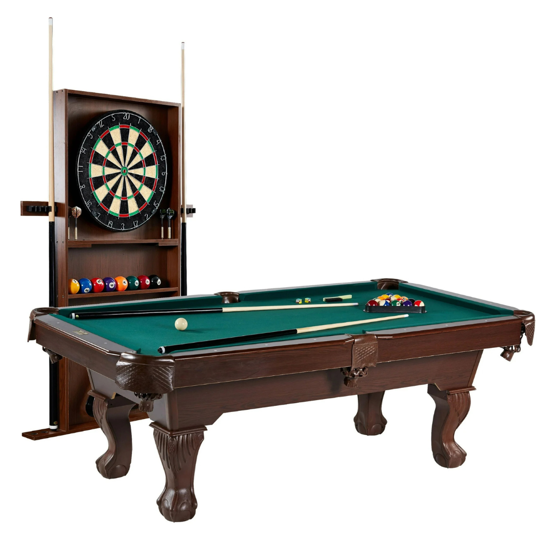 Barrington 90" Ball & Claw Leg Billiard Pool Table W/ Rack & Dartboard (3 Colors)