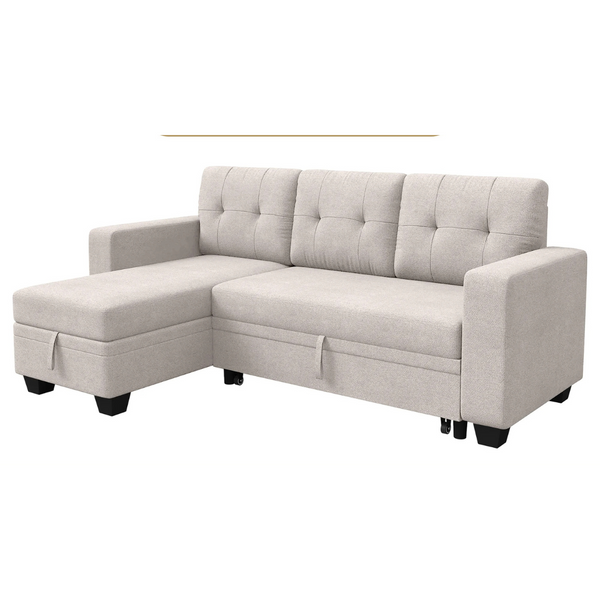 Linen Reversible Sleeper Sectional Sofa Bed With Storage Chaise (Various)