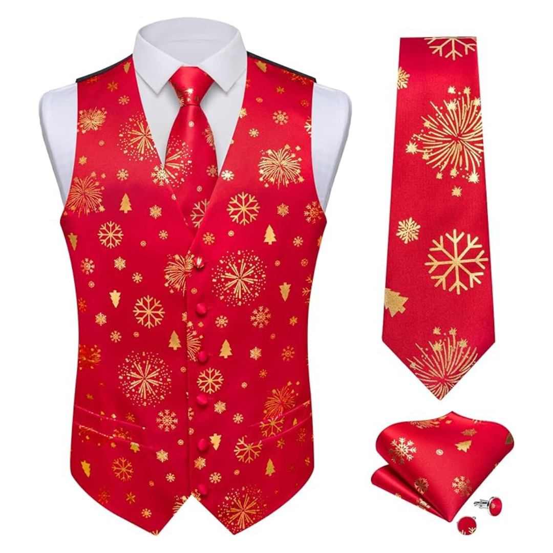 DiBanGu Men's Red Christmas Vest And Tie Sets (Various)