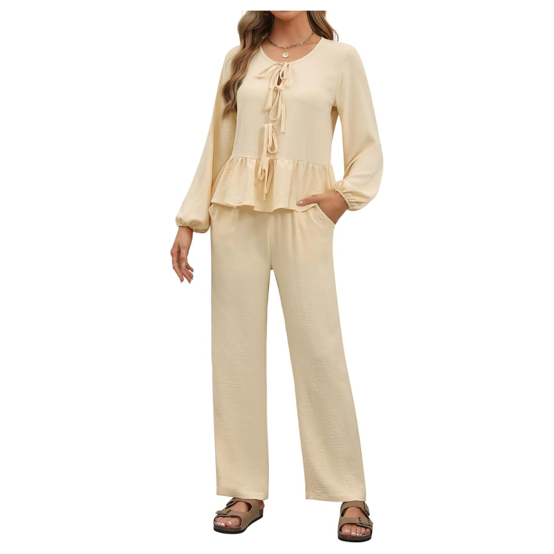 2-Piece Women's Fall Lounge Pajama Sets With Pockets