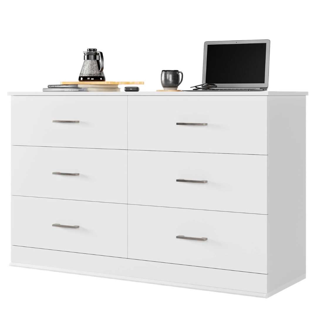 Homfa 6 Drawer White Double Dresser Wood Storage Cabinet