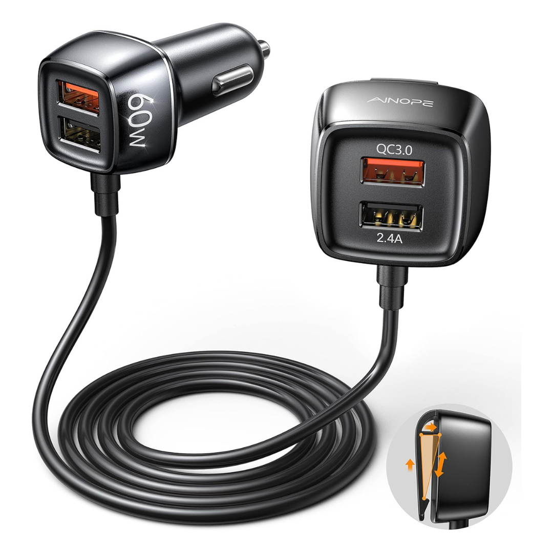 4-Ports Ainope 60W 4-USB Ports Fast QC 3.0 Car Charger Adapter