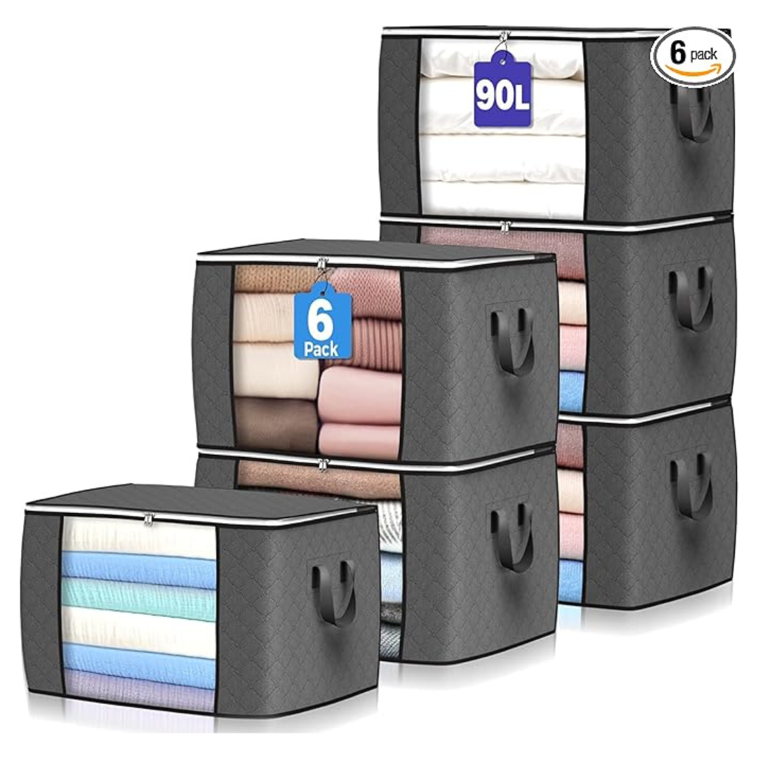 6-Pack Budding Joy 90L Foldable Closet Clothes Storage Organizers