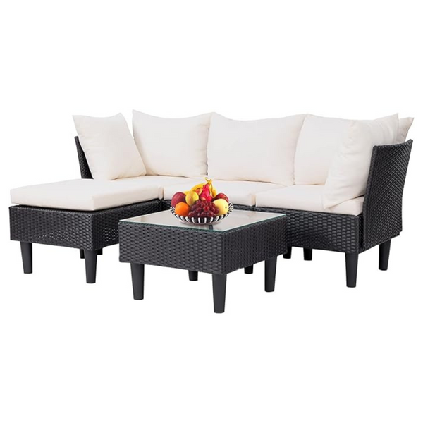 5-Piece FDW Outdoor Sectional Rattan Chair Wicker Conversation Sofa Set