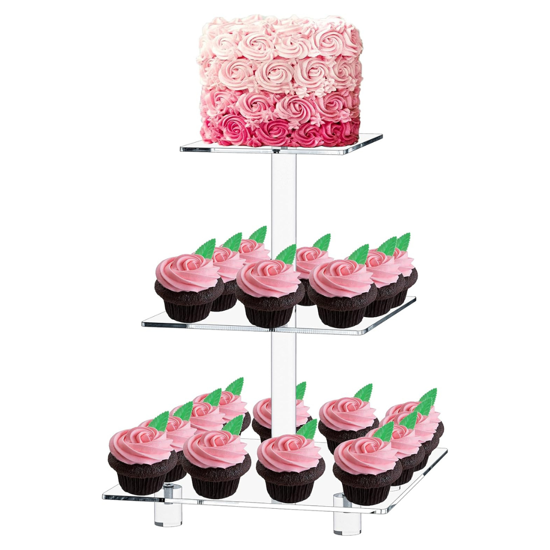 3 Tier Strong Acrylic Square Cupcake Stand, Dessert Display Tower