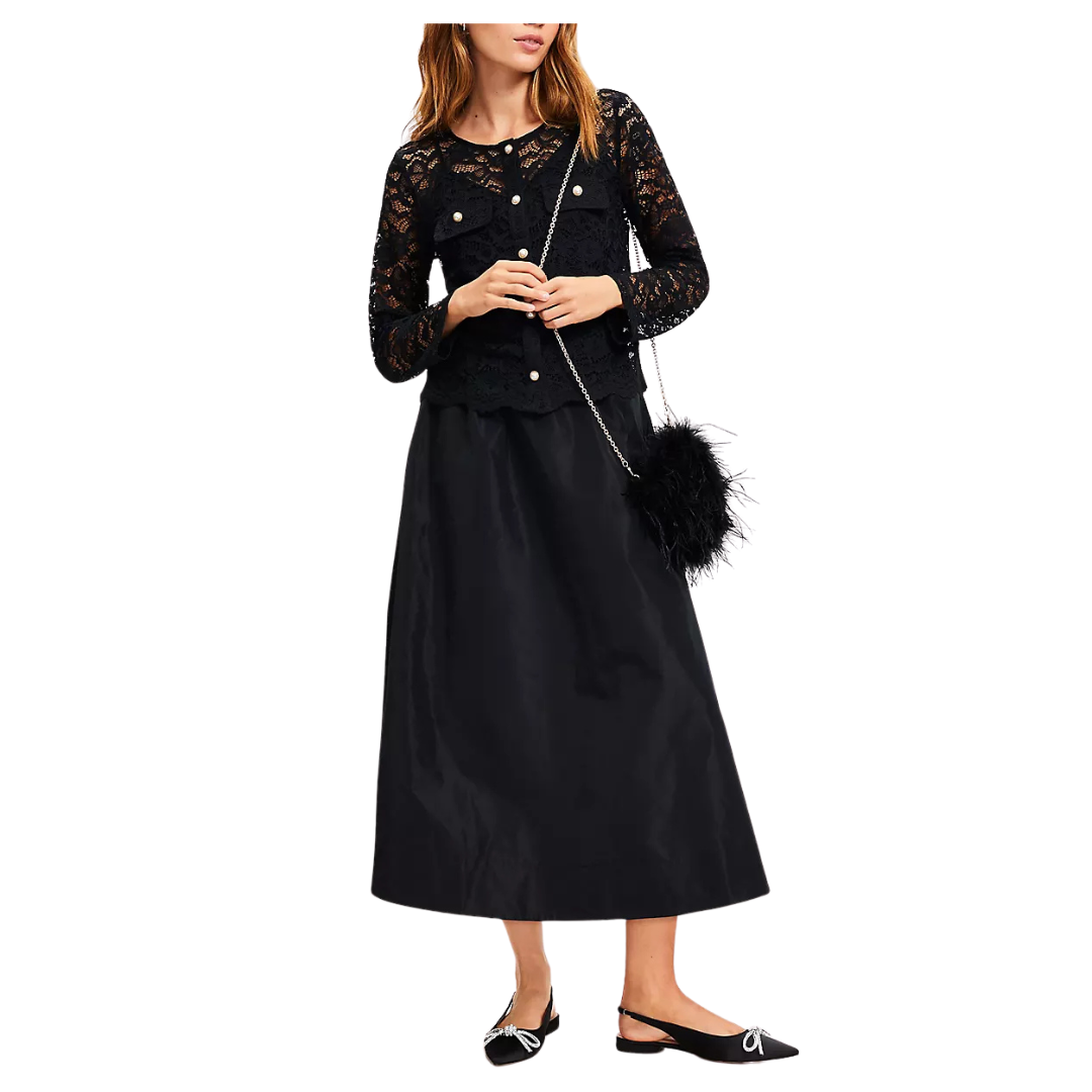 LOFT Taffeta Pull On Midi Pocket Skirt