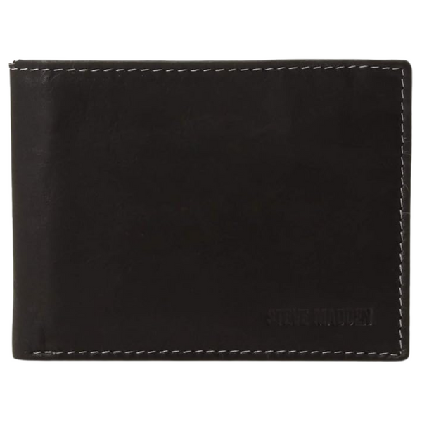 Steve Madden Men’s Slim Leather Wallet With Extra Capacity Attached Flip Pockets