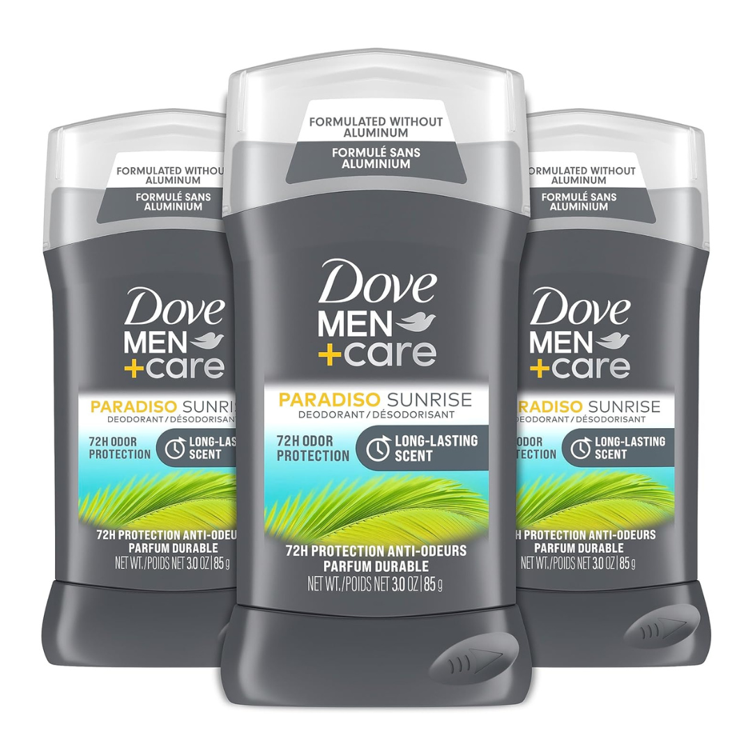 DOVE MEN + CARE Deodorant Sticks For Men Aluminum Free 72-Hour Odor Protection Paradiso Sunrise (3 Count)