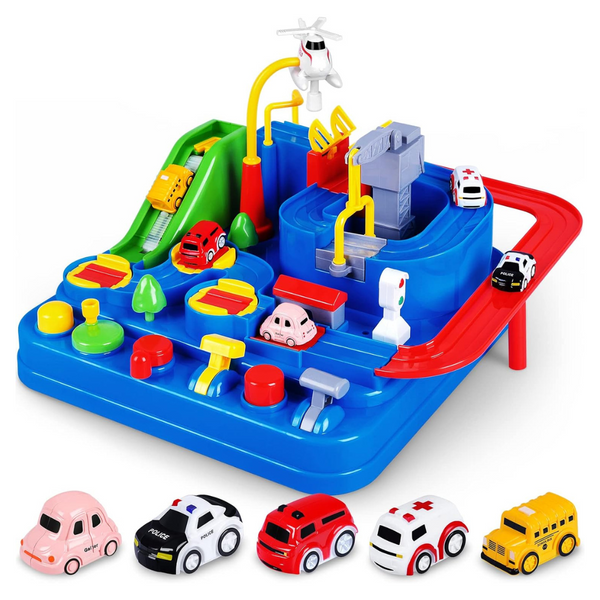 YEZI Kids Car Adventure Toys City Rescue Playsets W/ 5 Mini Cars