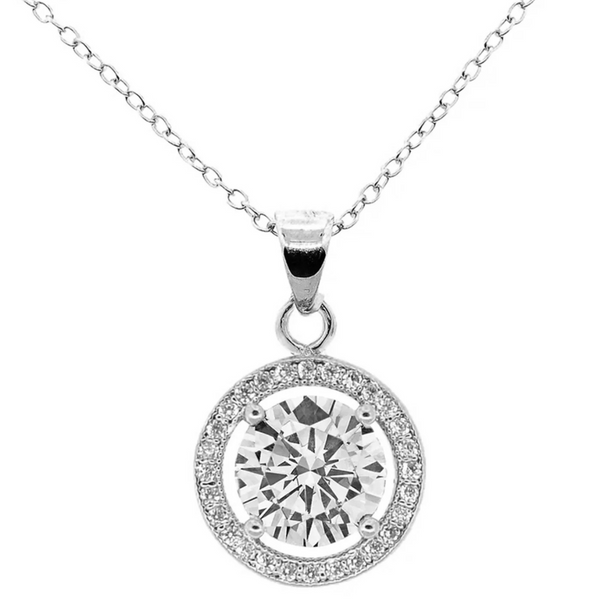 Cate & Chloe Blake 18k White Gold Plated Silver Halo Necklace (3 Colors)