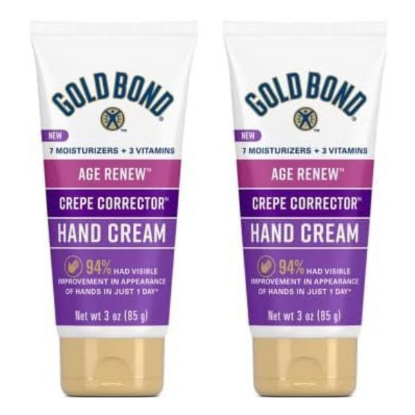 2 Tubes Gold Bond Age Renew Crepe Corrector Hand Cream, Replenishing & Smoothing Formula (3 Oz.)