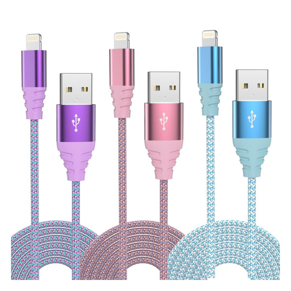 3-Pack 6Ft Apple MFi Certified Nylon Braided Fast Charging Lightning Cable