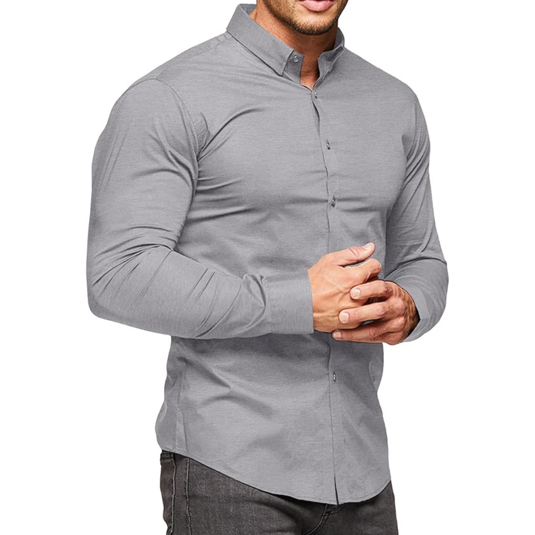 Men's Muscle Slim Fit Stretch Long Sleeve Casual Shirts