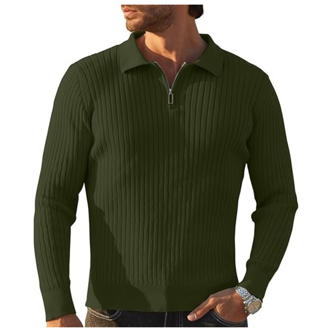 Men's Quarter Slim Fit Mock Neck Long Sleeve Zip Up Sweater (Various)