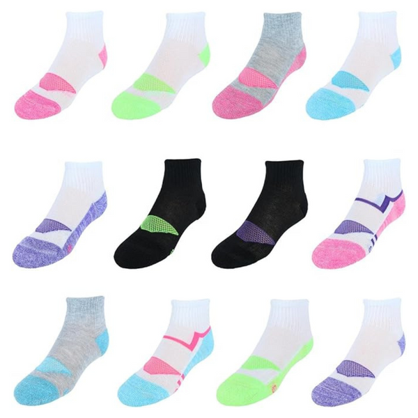 12-Pairs Hanes Girl's Fashion Cool Comfort Liner Ankle Socks