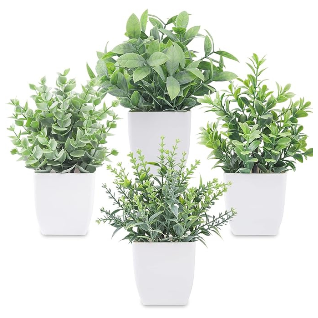 4-Pack Fake Plants Mini Artificial Greenery Potted Plants