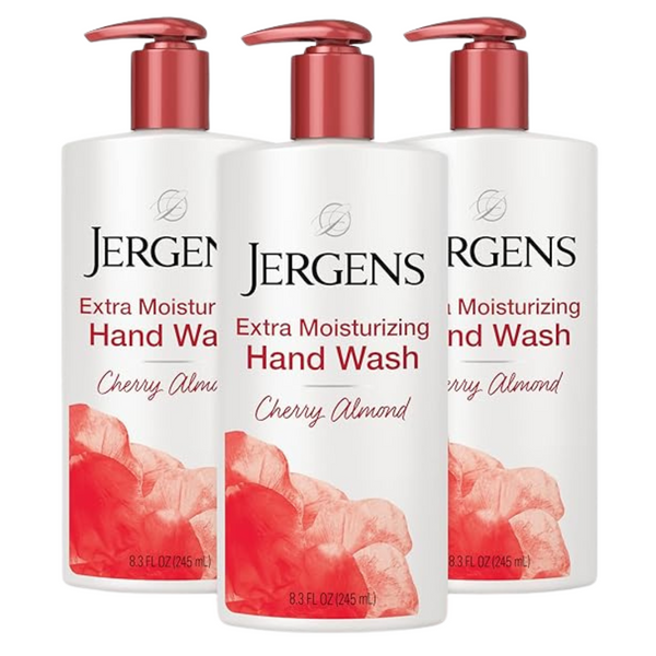 3 Bottles Of Jergens Extra Moisturizing Hand Soap With Jergens Cherry Almond Scent (8.3 Ounces Bottles)