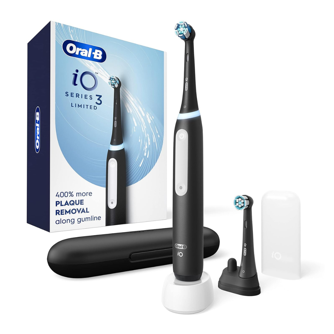 Oral-B IO Deep Clean Rechargeable Electric Powered Toothbrush, Black With IO Series 3 Limited, 2 Brush Heads And Travel Case