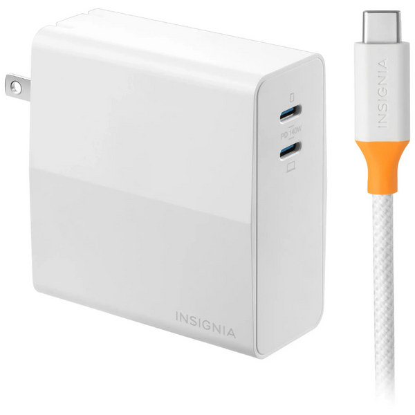 140W Insignia Dual Port USB-C Wall Charger With 8-Ft USB-C Cable