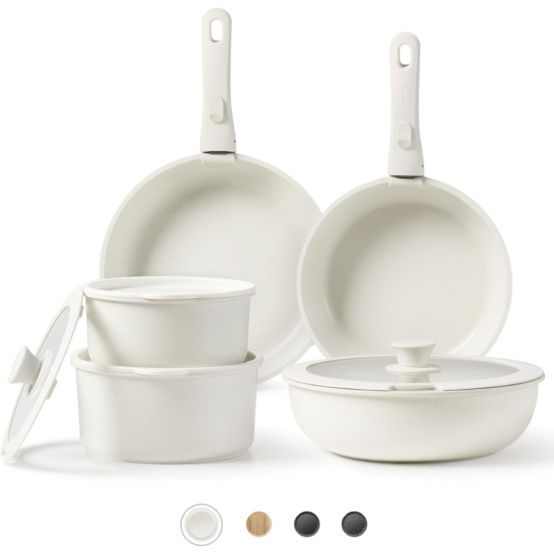 11-Piece Carote Nonstick Cookware Sets with Detachable Handle