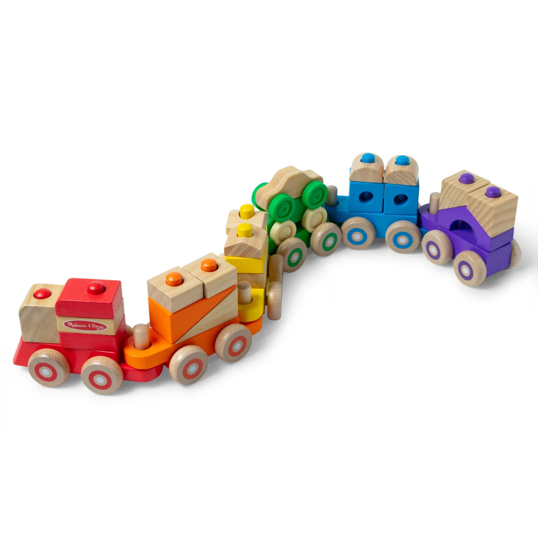 Melissa & Doug 6-Cars Deluxe Wooden Stacking Train 19 Blocks Toy