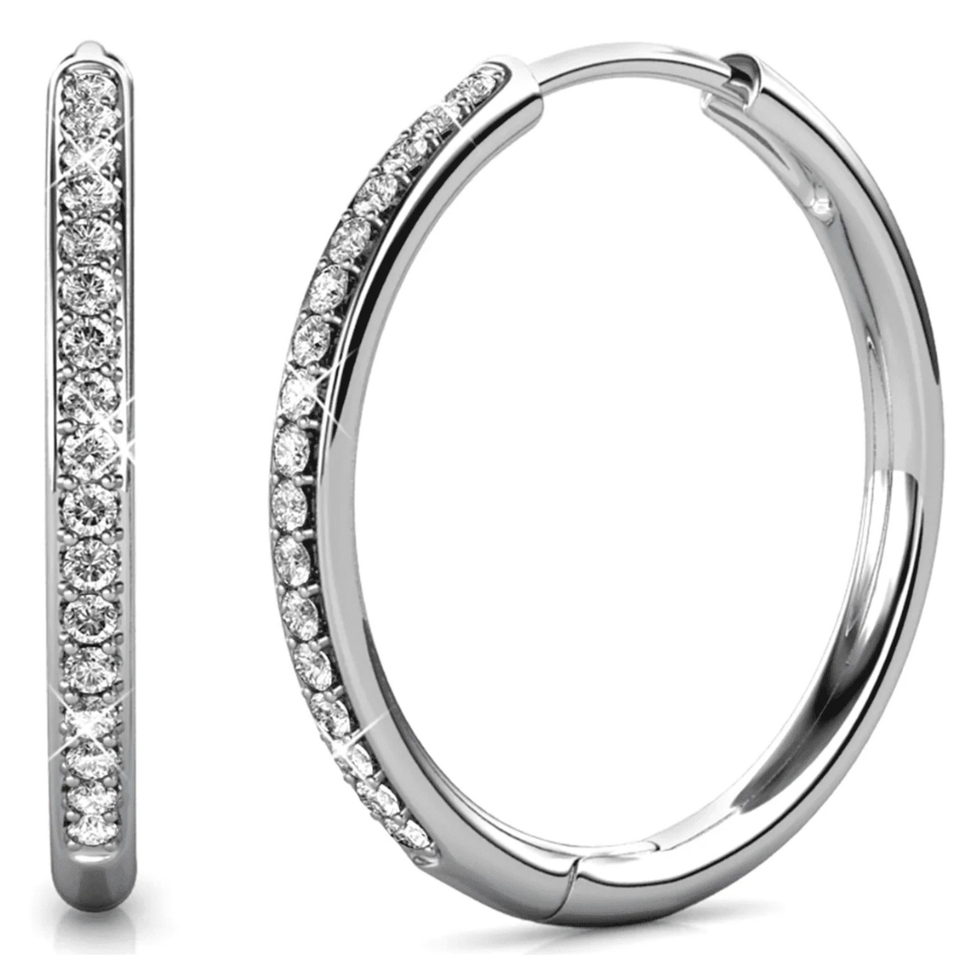 Cate & Chloe Bianca 18k White Gold Hoop Earrings With Crystals (3 Colors)