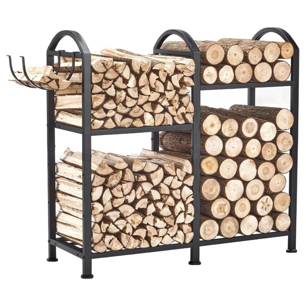 31" Adjustable Firewood Rack With Wood Hooks