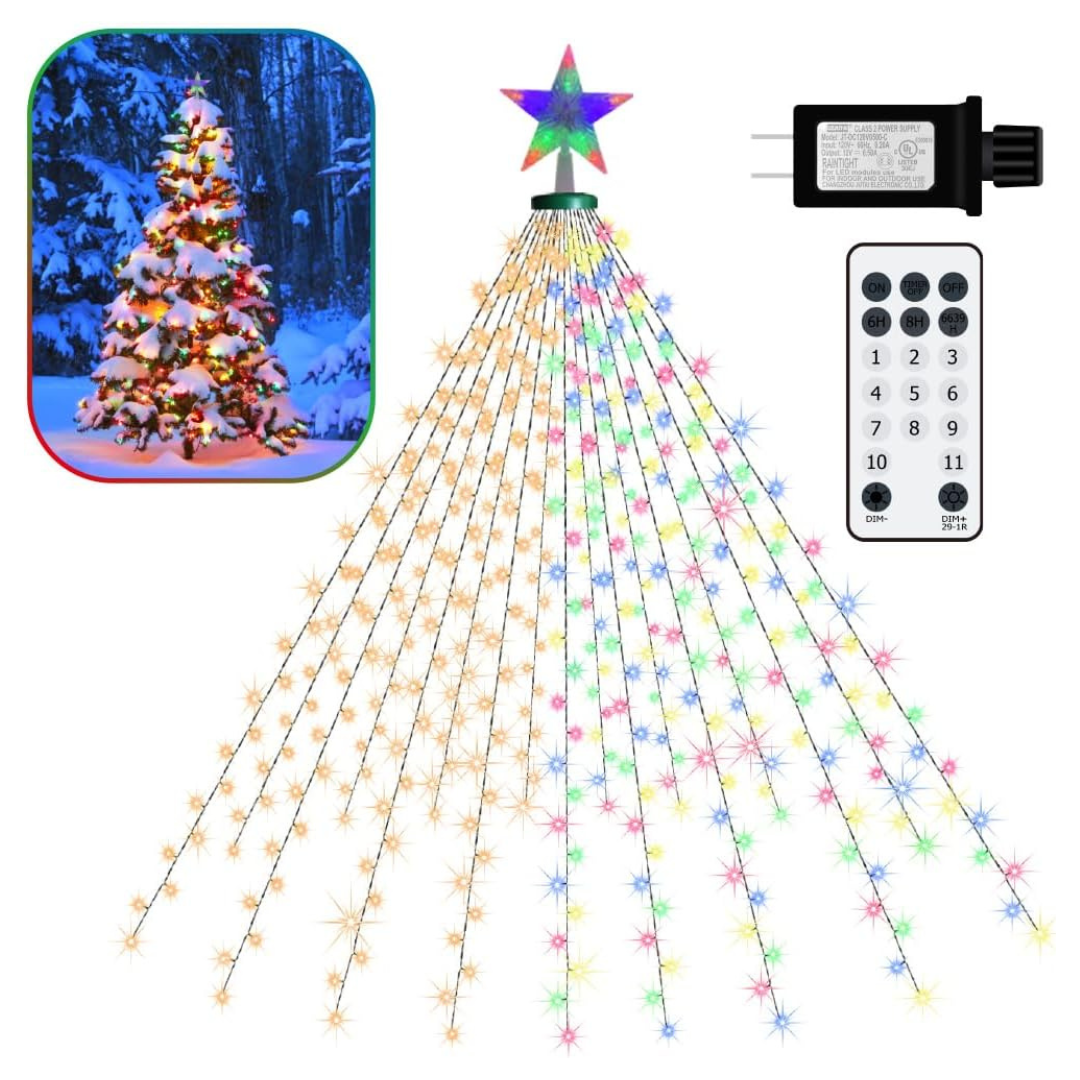 EcoMyLife 6.6ft Multicolor Christmas Tree LED Lights With Star Topper