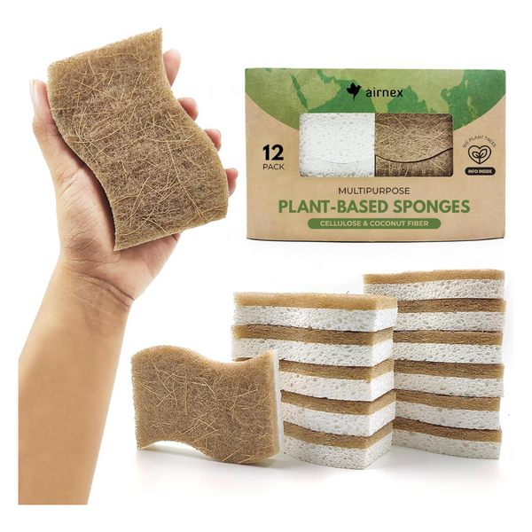 12-Pack Biodegradable Compostable Cellulose & Coconut Scrubber Sponge