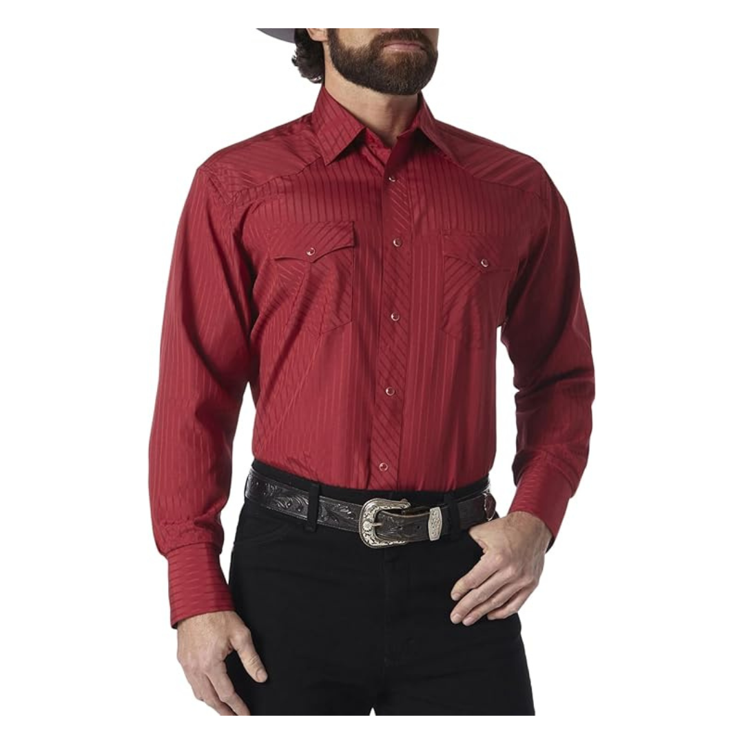 Wrangler Mens Sport Western Two Pocket Long Sleeve Button Down Shirt