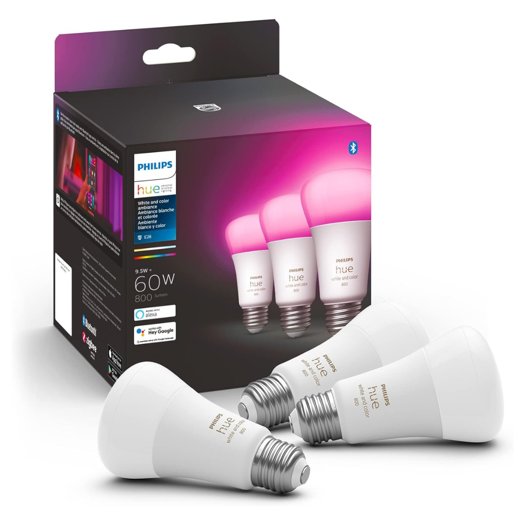 3-Pack Philips Hue A19 Bluetooth Smart LED Bulbs (White & Color Ambiance)