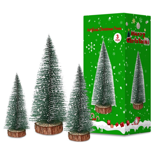 3-Pack Christmas Decorations Mini Christmas Trees W/ Wooden Base