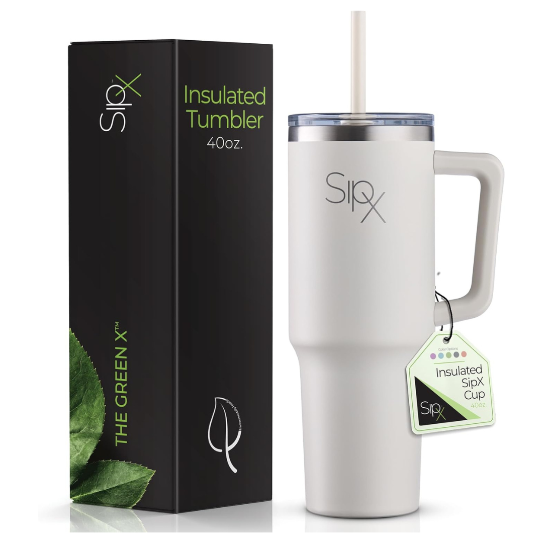 SIPX 40-Oz Reusable Insulated Coffee Tumbler With Lid And Straw