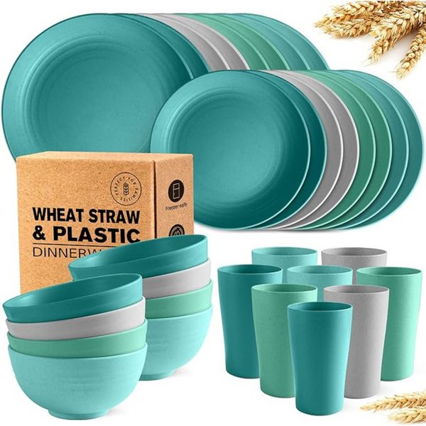 32-Piece Kitchen Plastic Wheat Straw Dinnerware Set