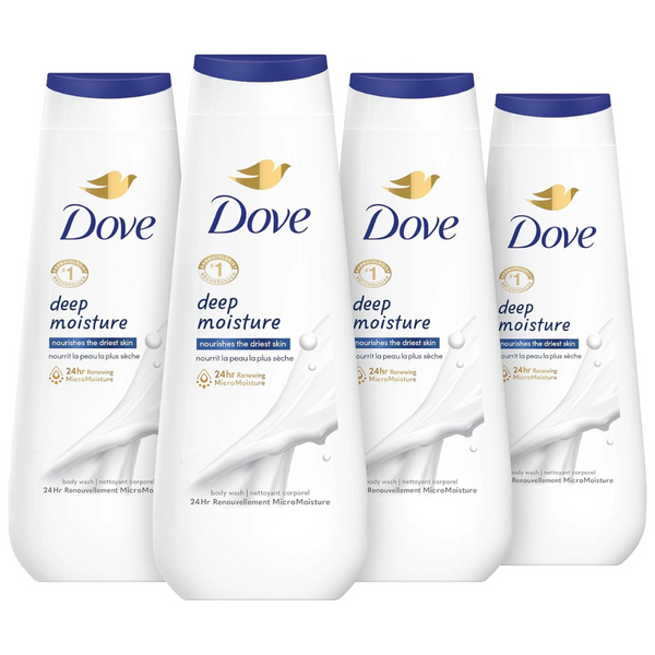 4 Bottles Of Dove Body Wash Deep Moisture For Dry Skin Moisturizing Skin Cleanser (20 Oz)