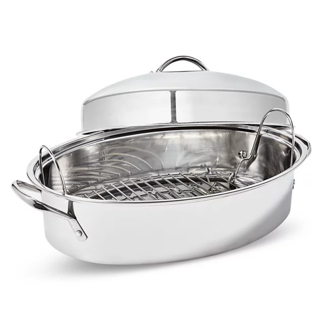 THE CELLAR Stainless Steel 8-Qt Covered Oval Roaster With Rack