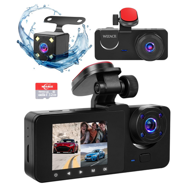 Wizace 3 Channel Dash Cam Front And Rear Inside With 32GB Card