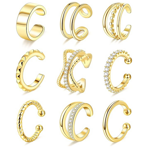 9-Piece Women's Gold Non Piercing Ear Cuff Earrings