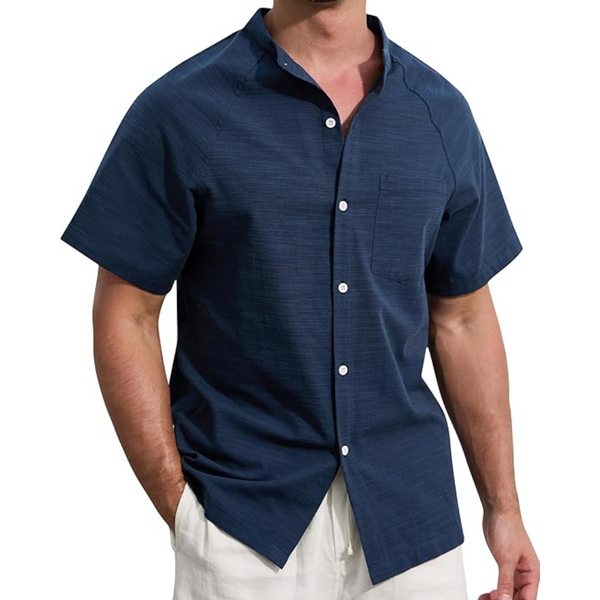 Men's Short Sleeve Button Down Cotton Linen Henley Shirts