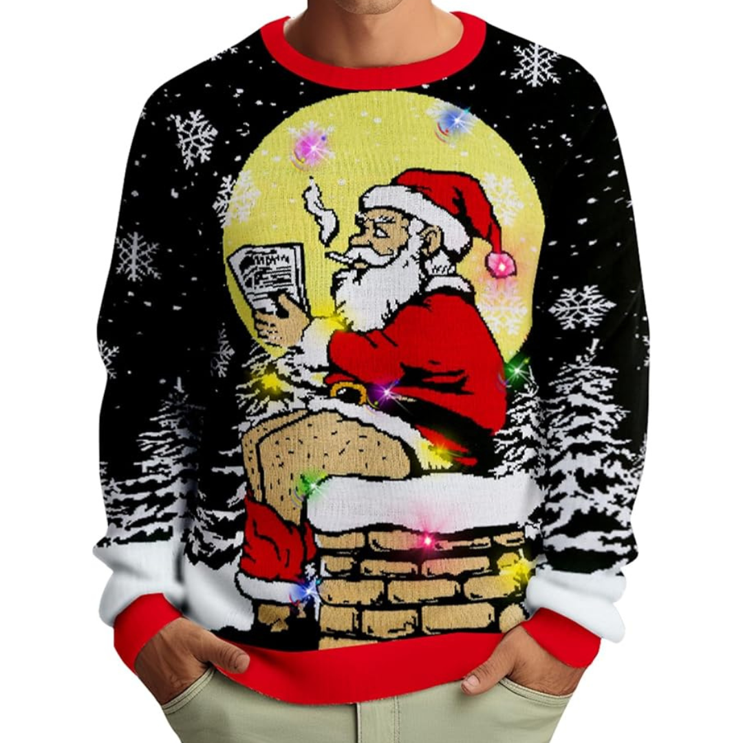 Goodstoworld Men's Ugly Christmas Light Up Santa Claus Sweatshirt