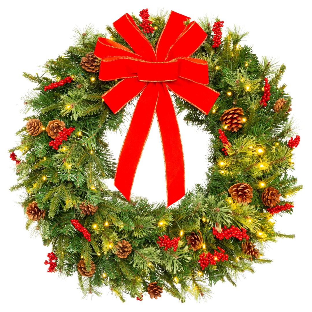 Best Choice Products 24" Pre-Lit Christmas Wreath Artificial Holiday Accent