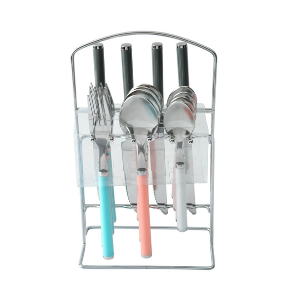 Mainstays 17-Piece Aura Flatware Set With Storage Rack Multicolor