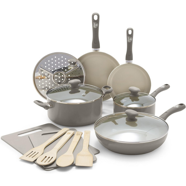 15-Piece GreenLife Sandstone Healthy Ceramic Cookware Set