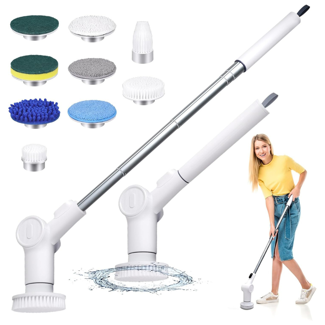 Electric Cordless Powerful Spin Scrub Brush with 9 Heads